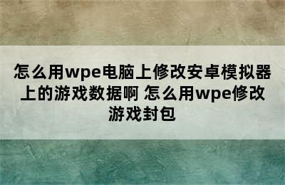 怎么用wpe电脑上修改安卓模拟器上的游戏数据啊 怎么用wpe修改游戏封包